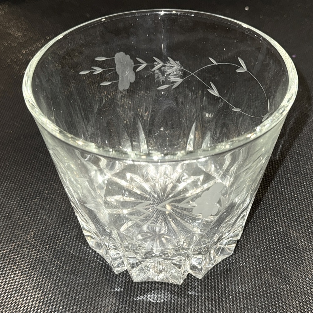 Vintage Barware Crystal Ice Bucket Princess House Clear Regency Etched Floral